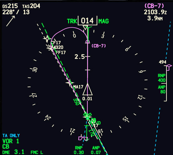 After crossing the VOR - Outbound leg tracking 014° showing the left turn at 7 DME and remainder of the approach
